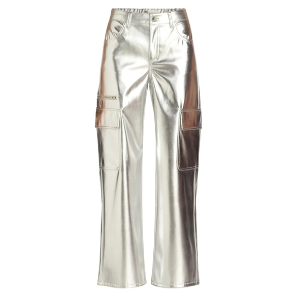 No Boundaries Silver High Rise Metallic Wide Leg Cargo Pants Sz XXS or S NWT - Picture 2 of 4